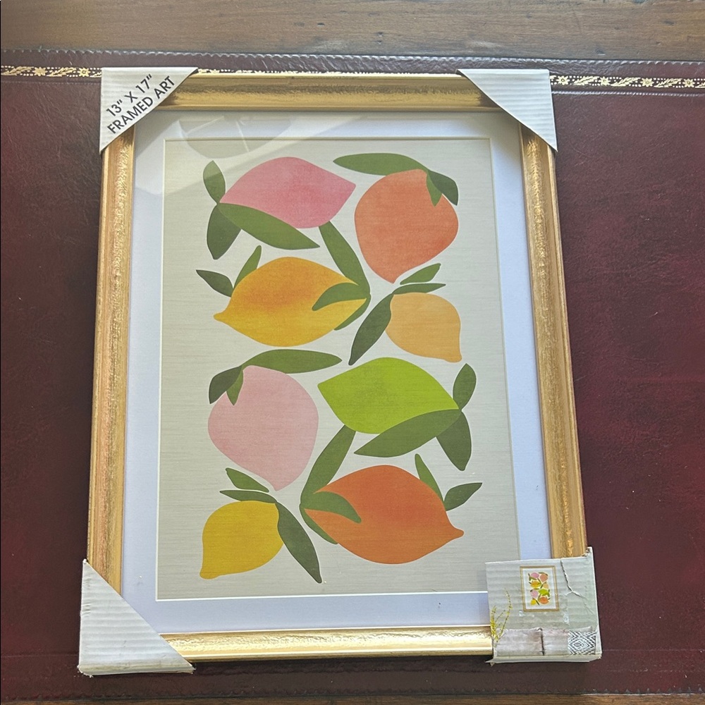 Modern Citrus Matted Framed Wall Art 13 x 17 Easy Hang Golden Frame Wild Mango